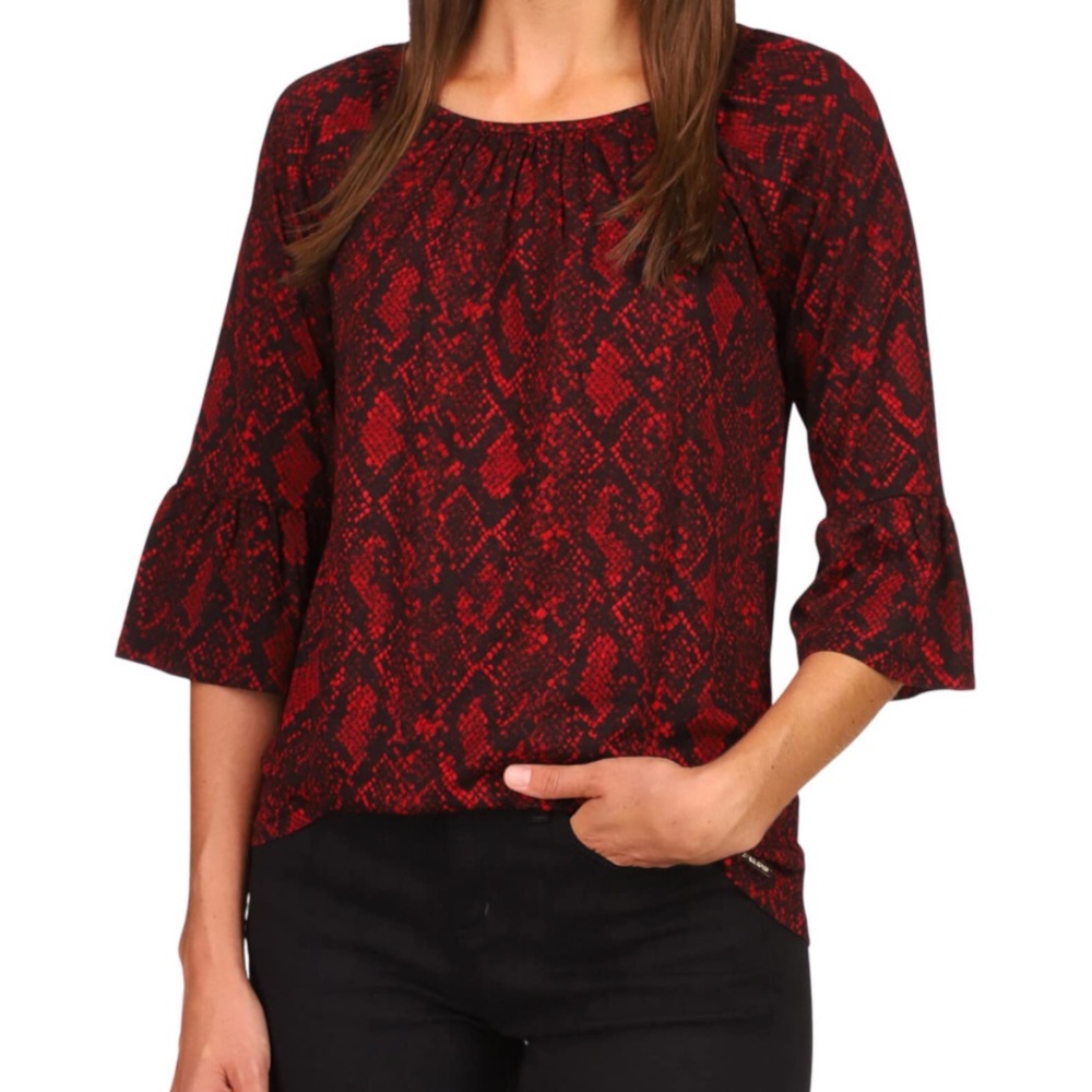 Michael Kors Red Snake Print Blouse Size XS